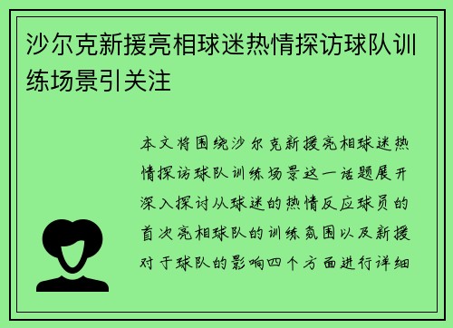 沙尔克新援亮相球迷热情探访球队训练场景引关注