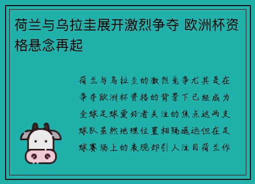 荷兰与乌拉圭展开激烈争夺 欧洲杯资格悬念再起