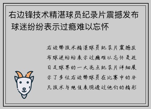 右边锋技术精湛球员纪录片震撼发布 球迷纷纷表示过瘾难以忘怀